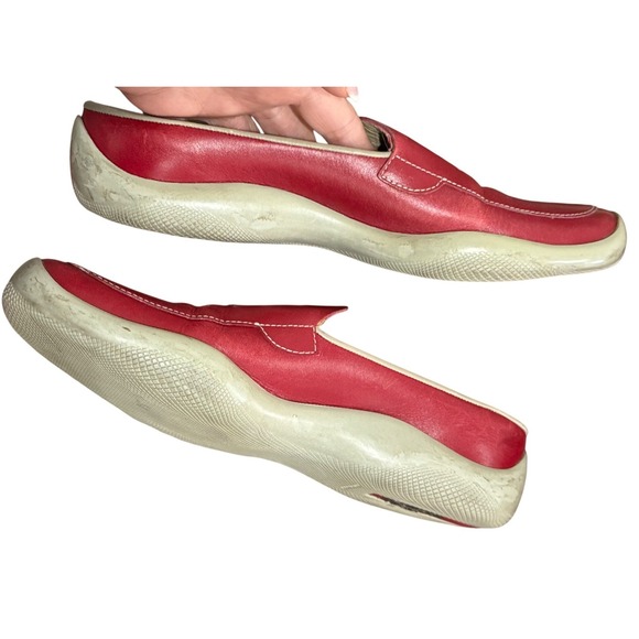 Prada Leather Mule Slip-on Slides Shoes Women 36/6 Red Gray Made in Italy - Picture 7 of 16